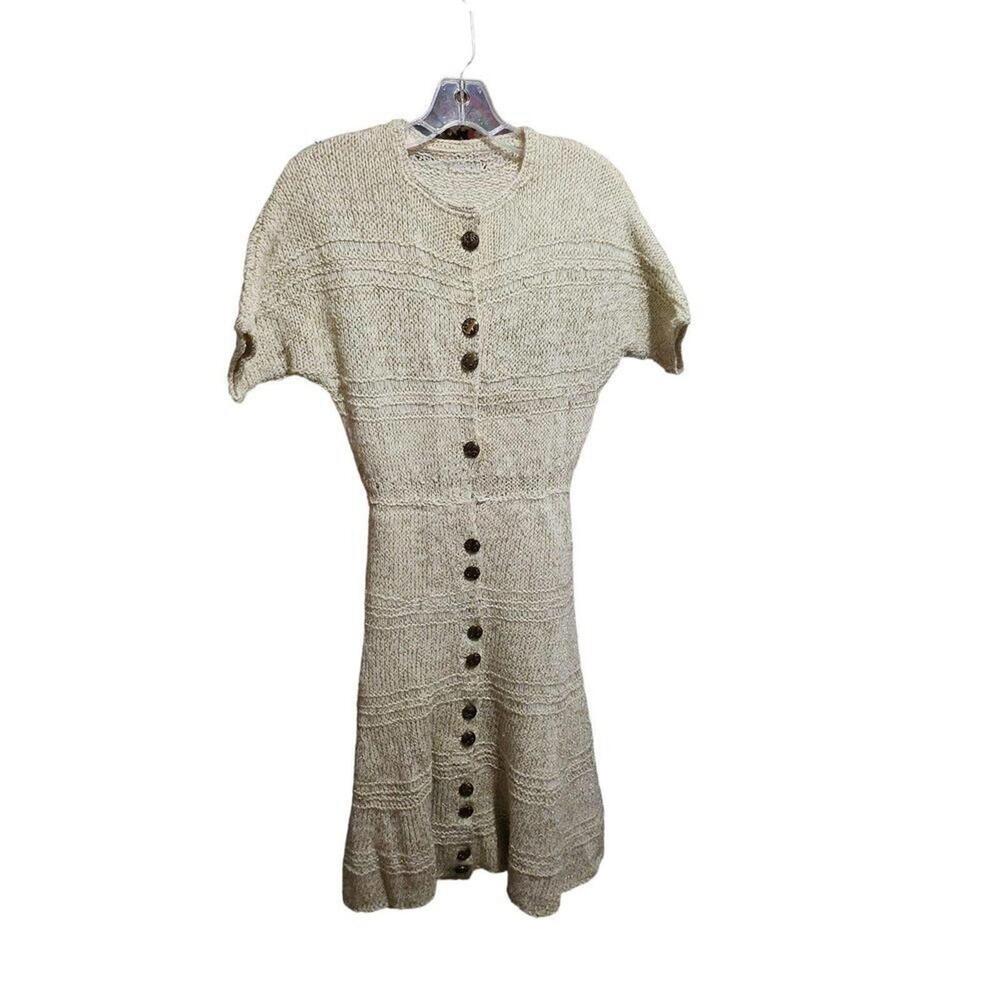 Cozy Beige Knit Midi Dress with Button Front